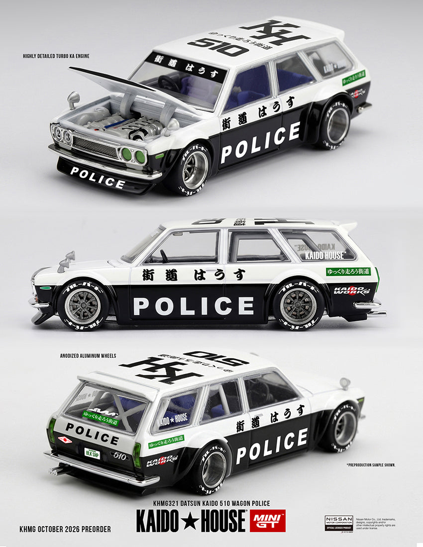 [Pre Order] Kaido House x Mini GT 1:64 Datsun KAIDO 510 Wagon Police - KHMG321